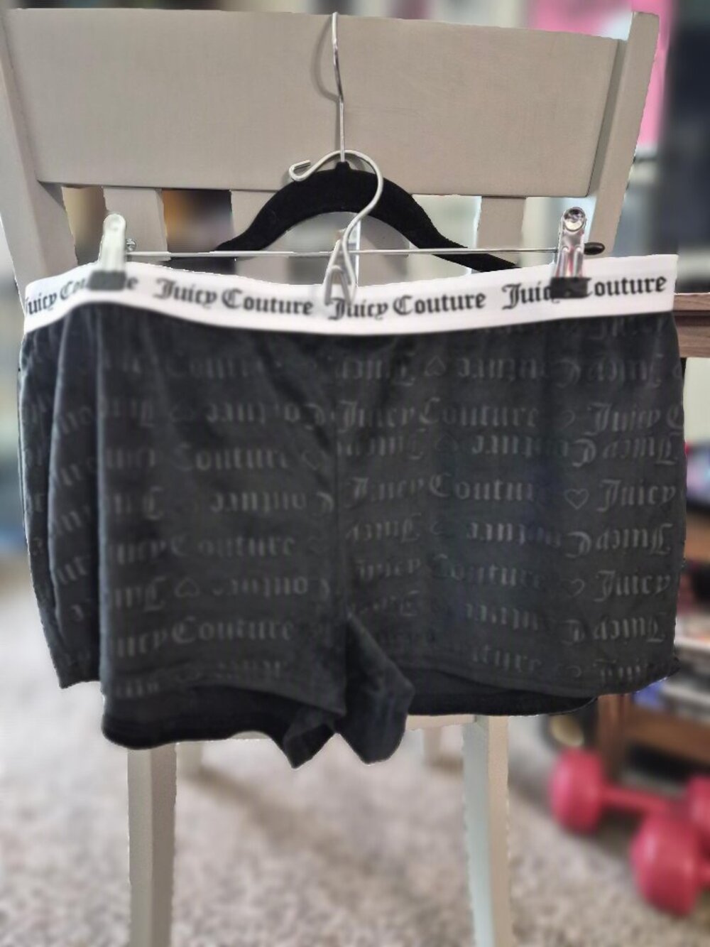 WOMENS JUICY COUTURE BLACK VELOUR SLEEP SHORTS IN SIZE XL